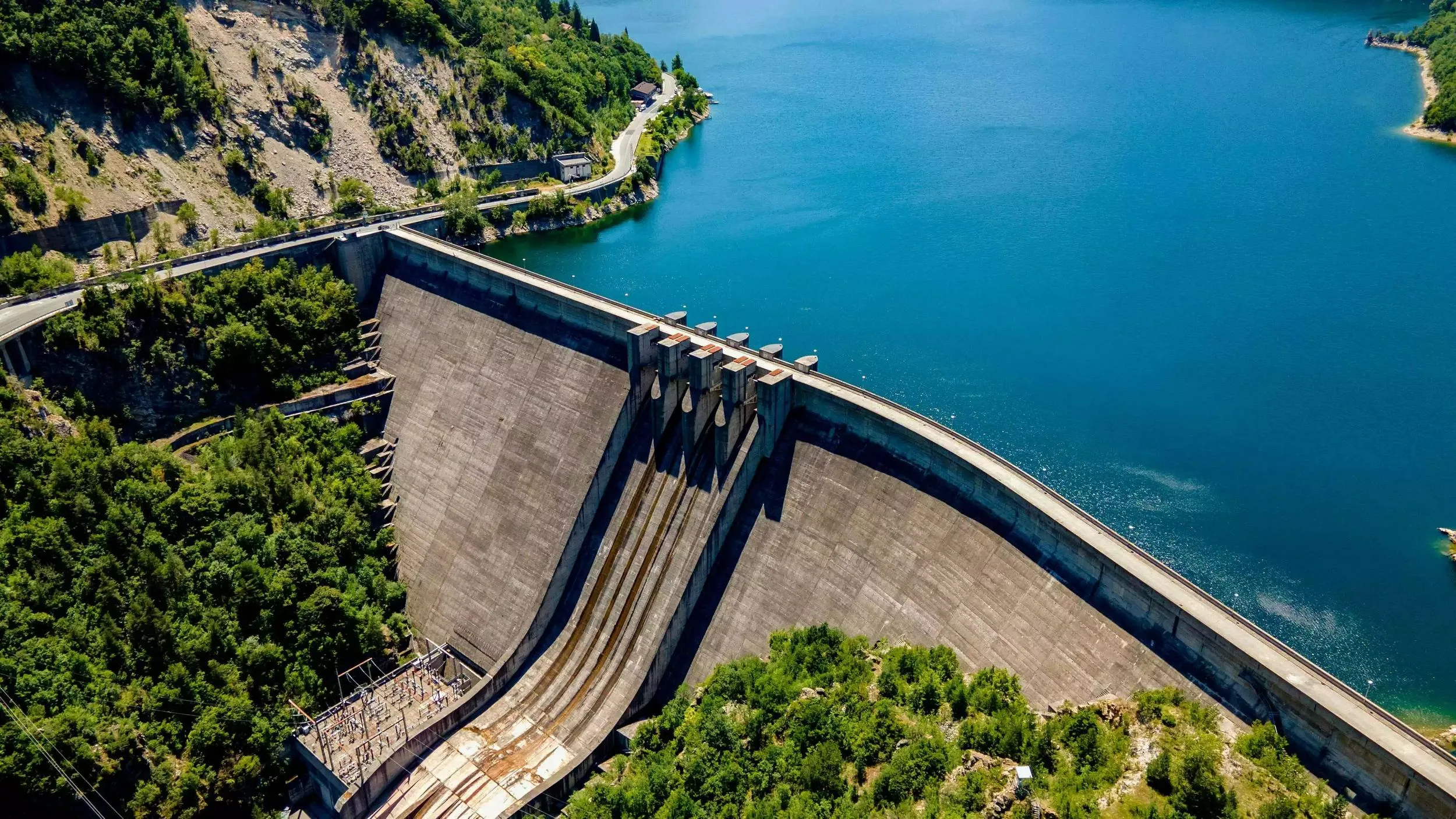 An aerial view of a large dam