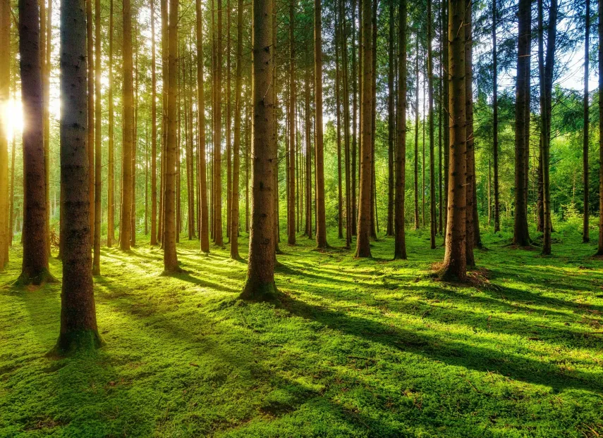 A woodland clearing dappled with sunlight