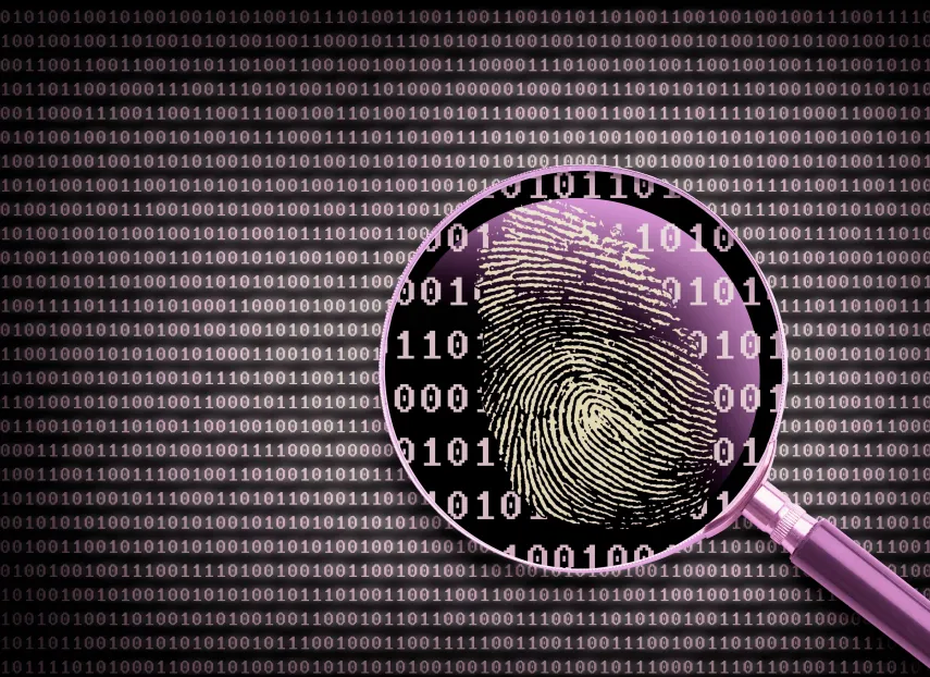 Digital forensics: a digital fingerprint underneath a magnifying glass