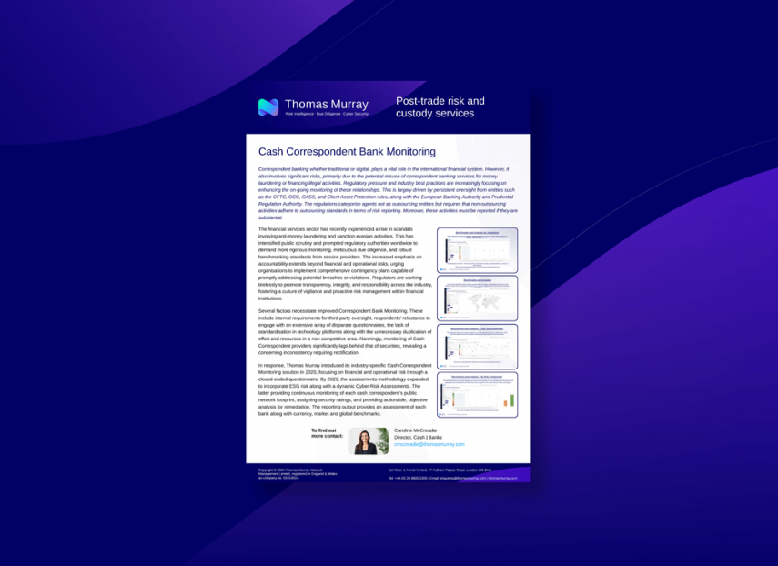 Cash Correspondent Bank Monitoring