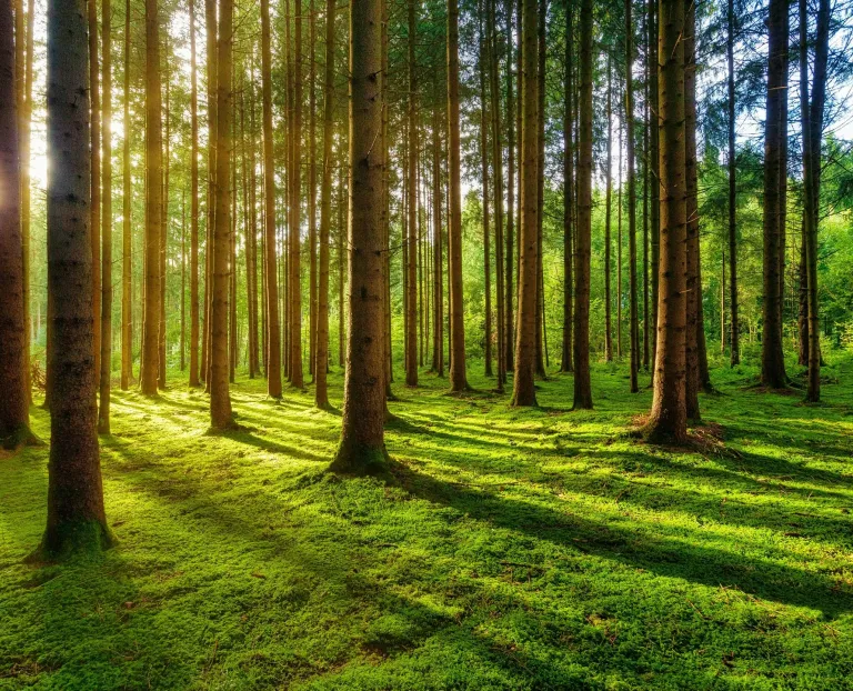 A woodland clearing dappled with sunlight